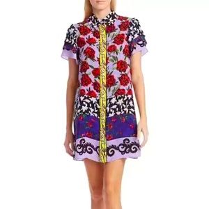 *SOLD* Alice + Olivia Floral Rose Print Shirt Dress Mini Dress Sz XL NWT